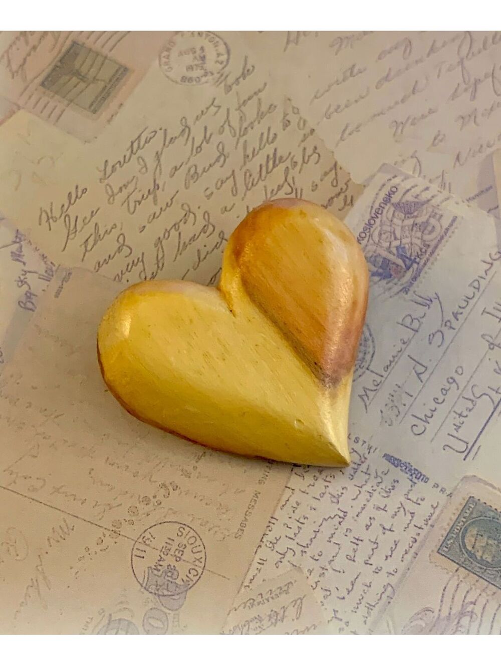 Everett DeBertin Hand-Carved Wooden Heart Brooch Pin